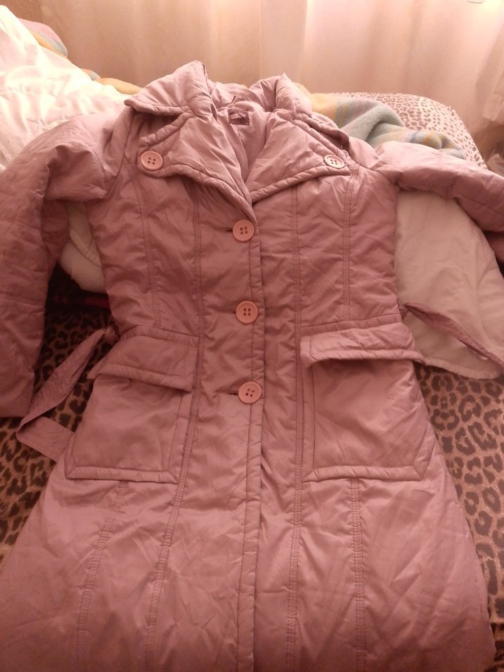 Uzun Düğmeli lilaKadın Kışlık Mont - Görsel 5