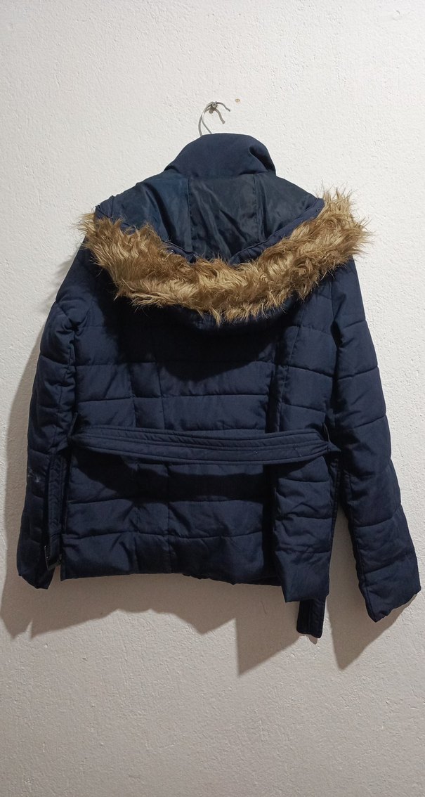 Kemerli Lacivert Kadın Kışlık Mont - Görsel 2