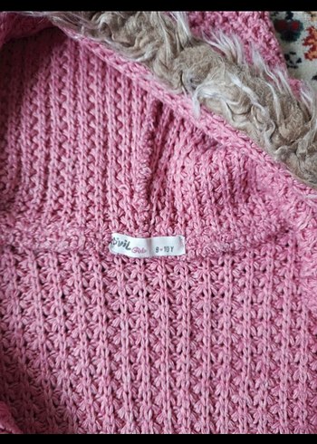 Kız Çocuk Pembe Kapüşonlu Örgü Hırka - Görsel 4
