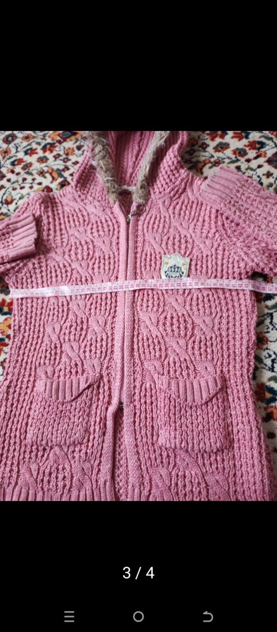 Kız Çocuk Pembe Kapüşonlu Örgü Hırka - Görsel 2