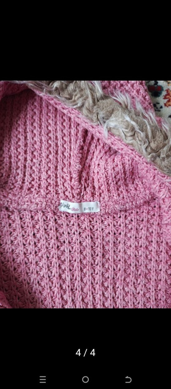 Kız Çocuk Pembe Kapüşonlu Örgü Hırka - Görsel 4