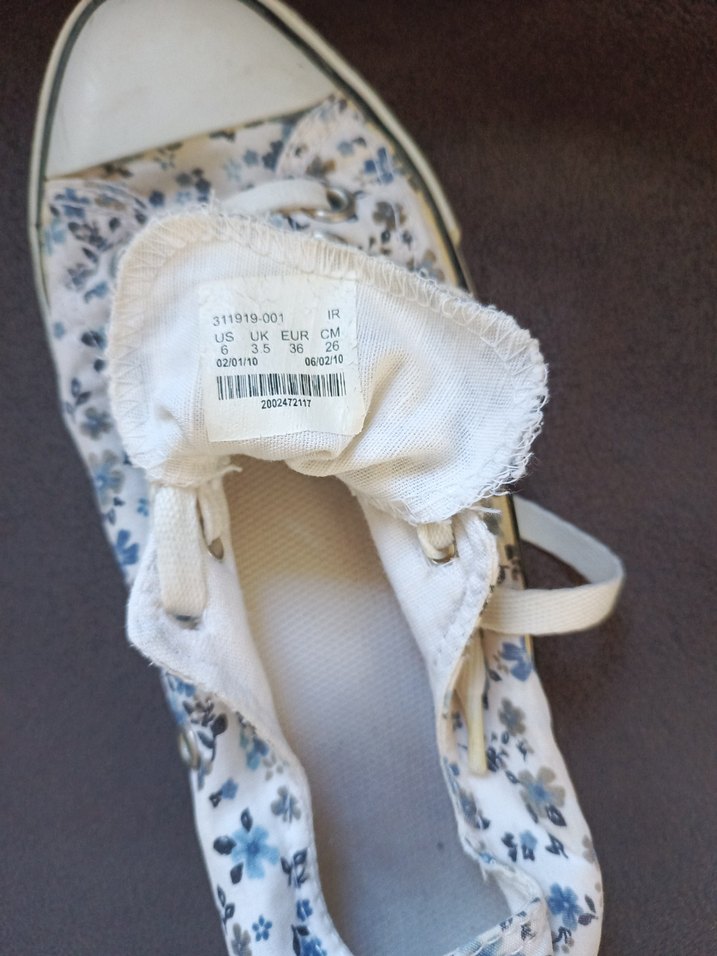 Beyaz Çiçek Desenli Bağcıklı bez ayakkabı - Görsel 5