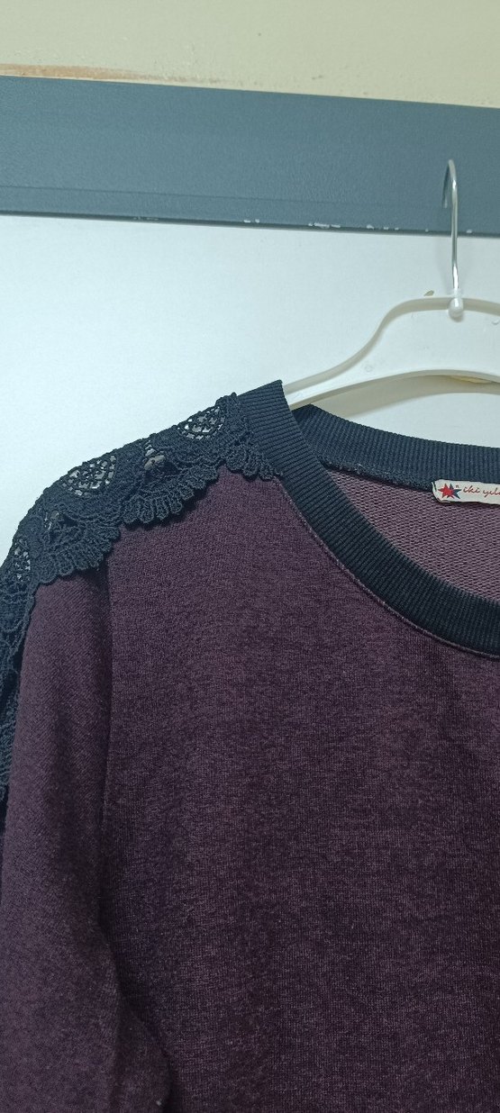 Bordo Kadın Triko Kazak Siyah Dantel Detaylı - Görsel 2