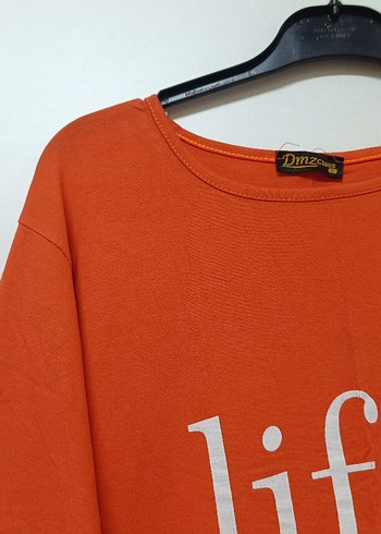 Turuncu Pamuklu Baskılı Kadın Tişört - Görsel 2