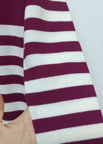 Bordo İnci Detaylı Çizgili Uzun Triko Kazak - Görsel 3