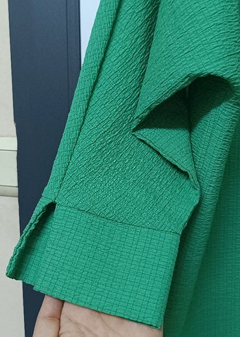 Düğmeli Yeşil Keten Kadın Gömlek - Görsel 3