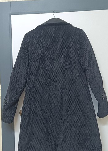 Düğmeli Siyah Kadın Uzun Kaban - Görsel 4