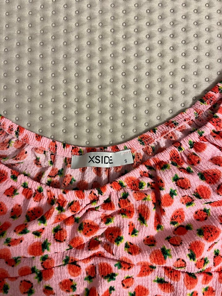 Pembe Çiçek Desenli Straplez Midi Elbise - Görsel 2