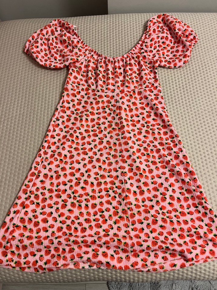 Pembe Çiçek Desenli Straplez Midi Elbise - Görsel 3