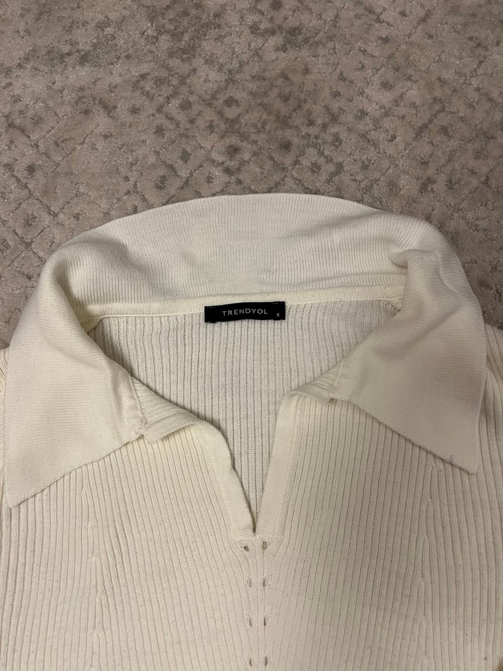 Beyaz Örgü Kadın Uzun Kollu Triko - Görsel 3