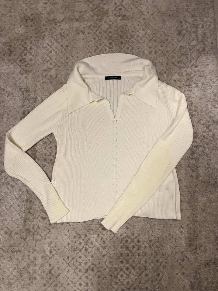 Beyaz Örgü Kadın Uzun Kollu Triko - Görsel 4