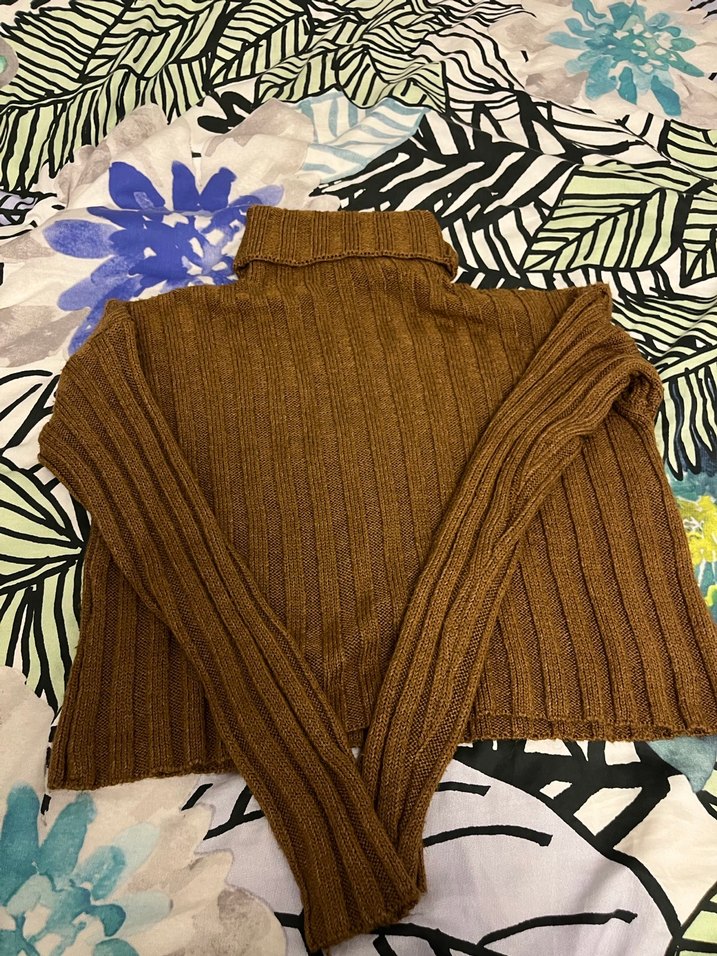 Kahverengi Fitilli Boğazlı Kadın Kazak - Görsel 2