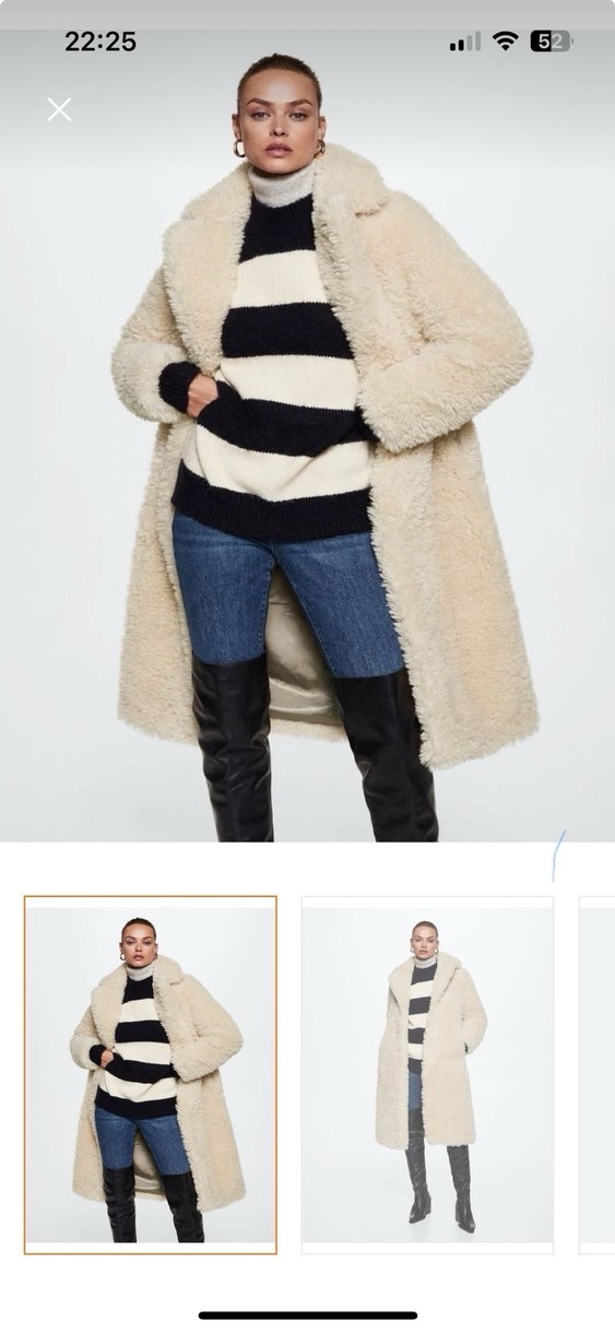 Bej Midi Kadın Peluş Kaban - Görsel 2