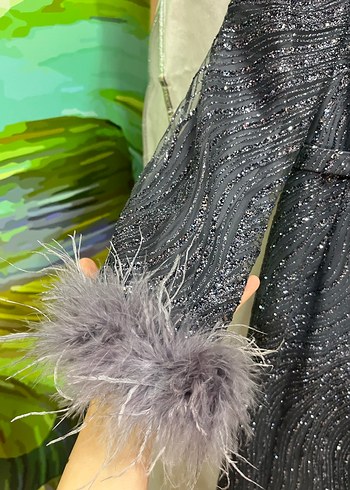 Gri Tüylü Uzun Kadın Elbise - Görsel 4