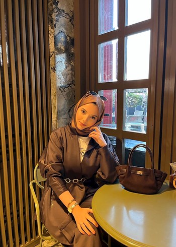 Kahverengi Deri Kadın Midi Takım - Görsel 3