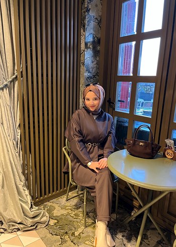 Kahverengi Deri Kadın Midi Takım - Görsel 5