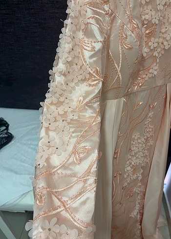 Nakışlı Bej Uzun Abiye Elbise - Görsel 8