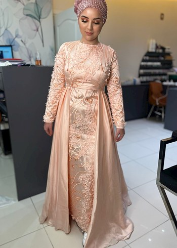 Nakışlı Bej Uzun Abiye Elbise - Görsel 2