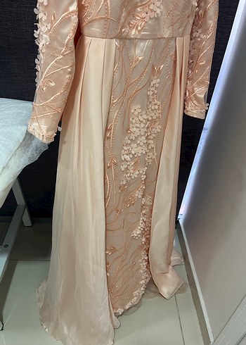 Nakışlı Bej Uzun Abiye Elbise - Görsel 6