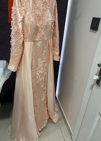 Nakışlı Bej Uzun Abiye Elbise - Görsel 5