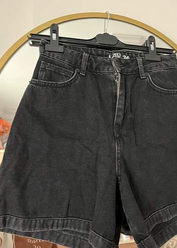 Kadın Siyah Mini Kot Şort Bol Kesim - Görsel 4