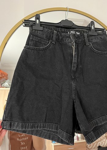 Kadın Siyah Mini Kot Şort Bol Kesim - Görsel 5