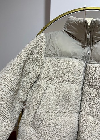 Gri Yüksek Yaka Kısa Peluş Kadın Mont - Görsel 10