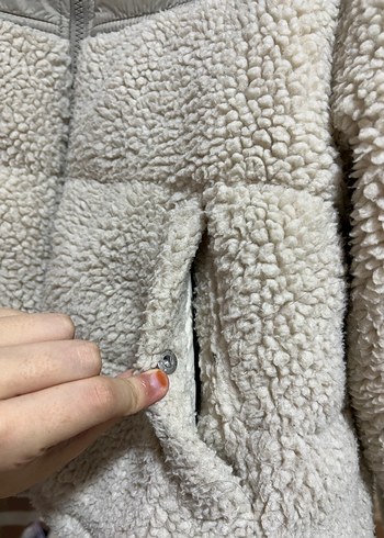 Gri Yüksek Yaka Kısa Peluş Kadın Mont - Görsel 6