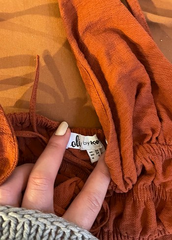 Kahverengi Keten Kadın Midi Tulum - Görsel 2