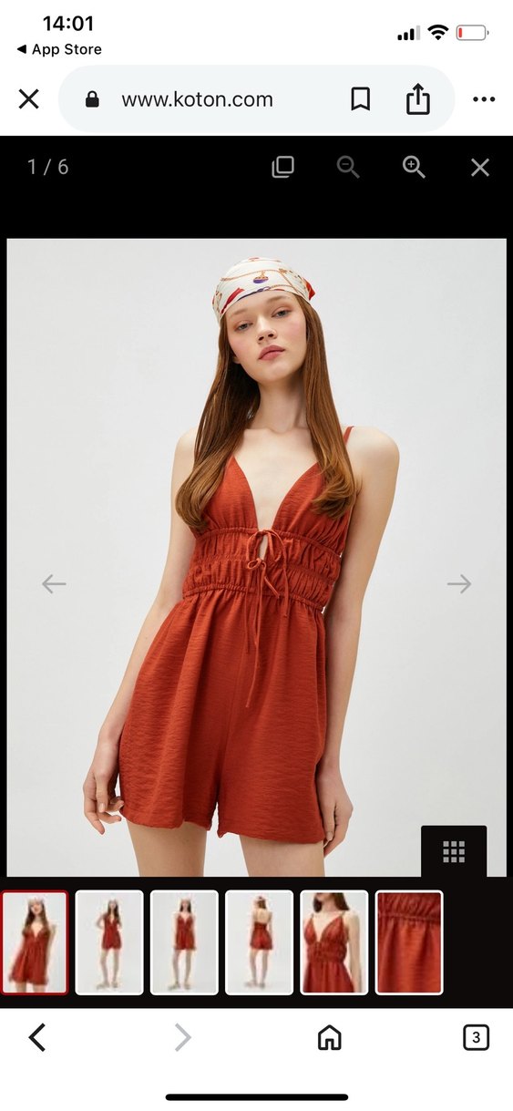 Kahverengi Keten Kadın Midi Tulum - Görsel 3