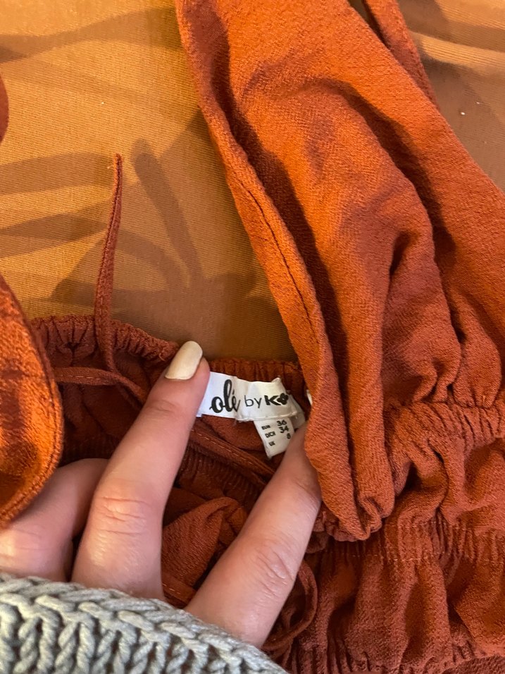 Kahverengi Keten Kadın Midi Tulum - Görsel 2