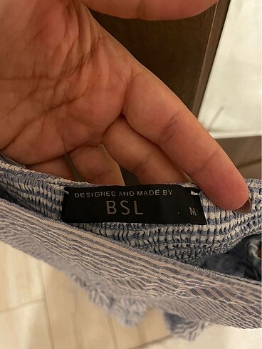 m Beden Bsl mavi beyaz çizgili elbise