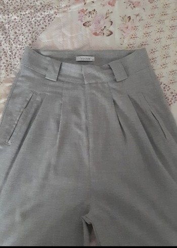 s Beden Gri Keten Mini Pilili Kadın Pantolon