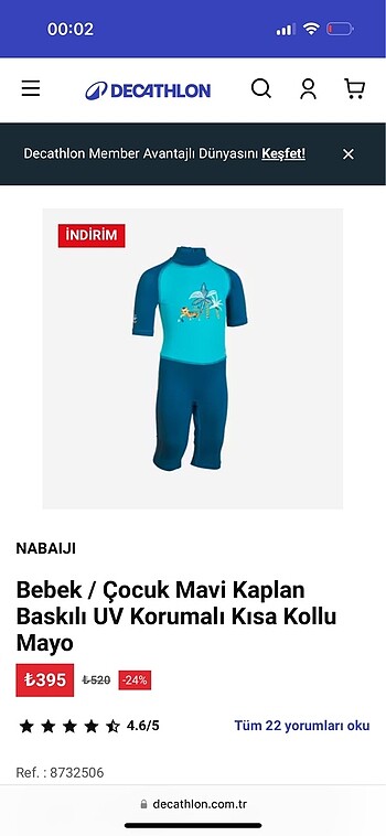 2 Yaş Beden mavi Renk Dechatlon çocuk mayosu