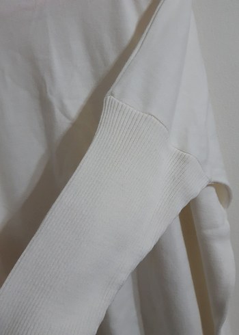 Kadın Beyaz Pamuklu Uzun Kollu Basic Kazak - Görsel 4
