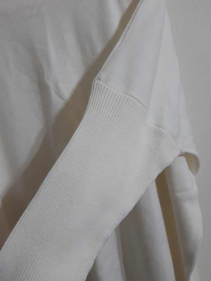 Kadın Beyaz Pamuklu Uzun Kollu Basic Kazak - Görsel 4