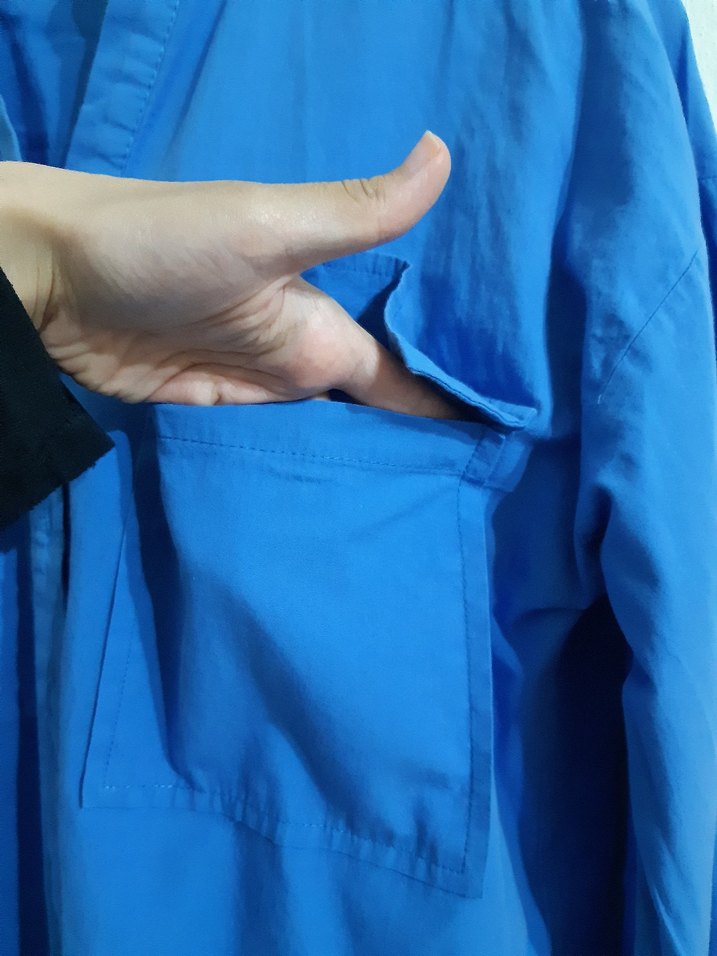 Mavi Pamuklu Düğmeli Uzun Kollu Kadın Gömlek - Görsel 3