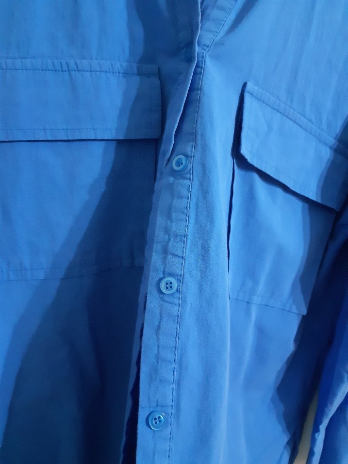 Mavi Pamuklu Düğmeli Uzun Kollu Kadın Gömlek - Görsel 5