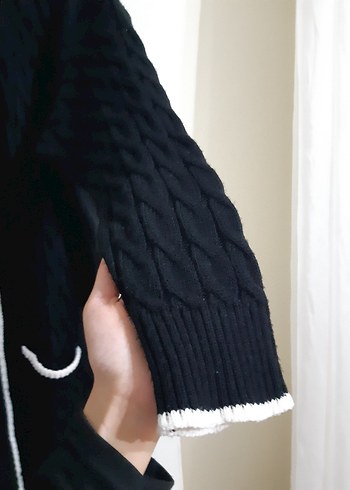 Kadın Siyah Uzun Triko Hırka - Görsel 3