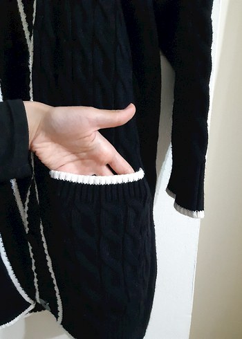 Kadın Siyah Uzun Triko Hırka - Görsel 4