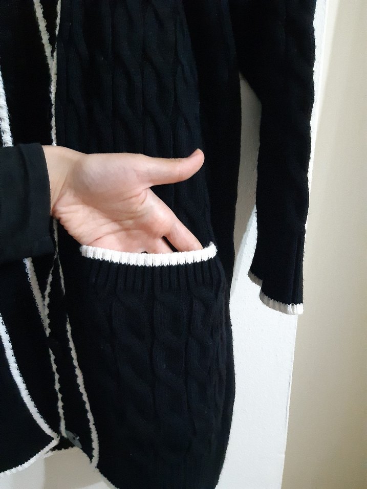 Kadın Siyah Uzun Triko Hırka - Görsel 4