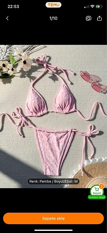 Havlu Kumaş Pembe Dokulu Bikini Takımı