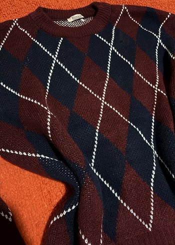 Bordo Baklava Desenli Kazak - Görsel 2