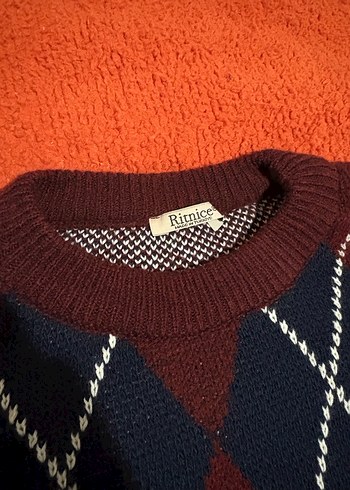 Bordo Baklava Desenli Kazak - Görsel 3