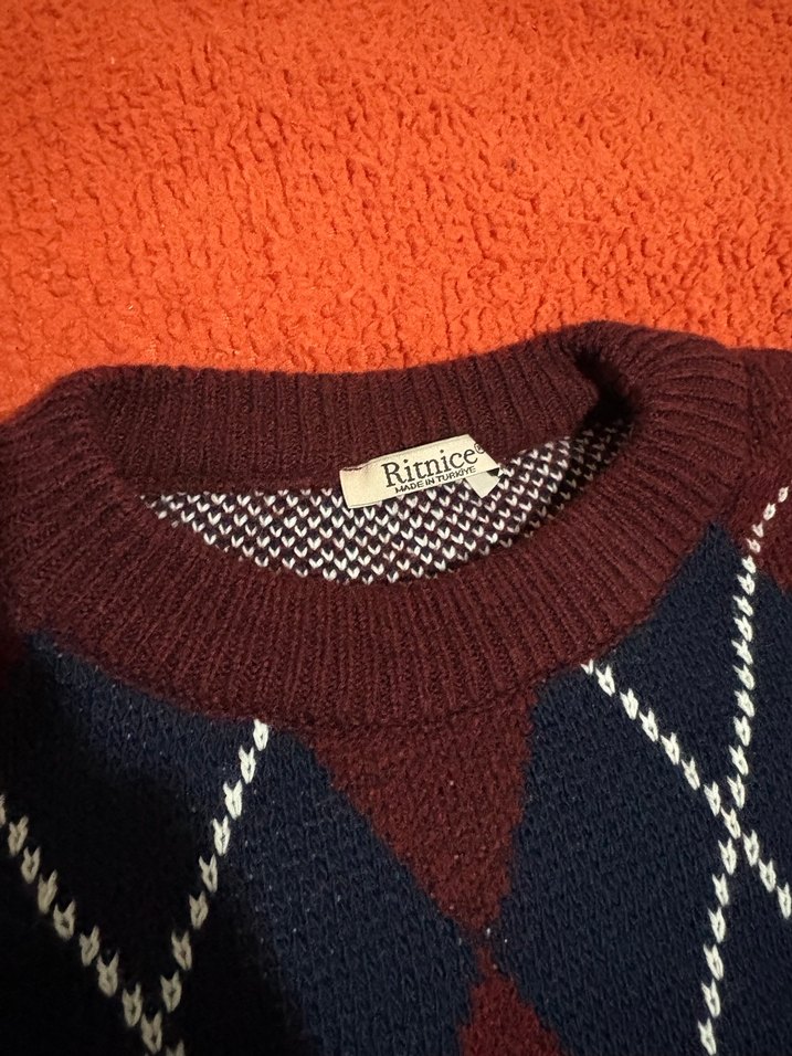 Bordo Baklava Desenli Kazak - Görsel 3