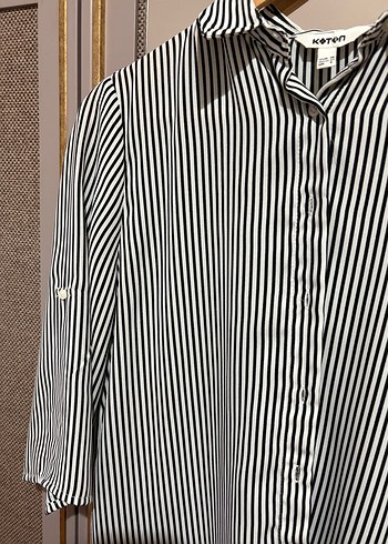 Düğmeli Yarım Kollu Çizgili Kadın Gömlek - Görsel 4