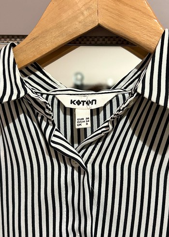 Düğmeli Yarım Kollu Çizgili Kadın Gömlek - Görsel 2