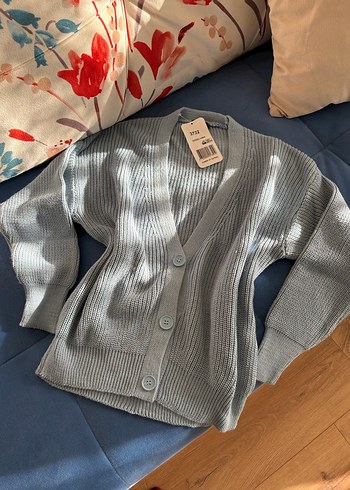 Mavi Örgü V Yaka Kadın Hırka - Görsel 5