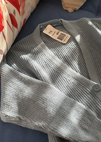 Mavi Örgü V Yaka Kadın Hırka - Görsel 4