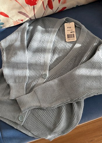 Mavi Örgü V Yaka Kadın Hırka - Görsel 2